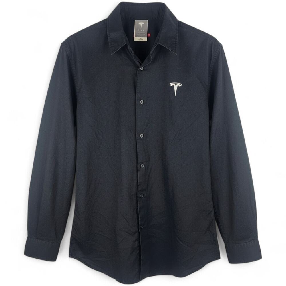 TESLA Button Down Logo Shirt Mens M Tech Enthusiast Corporate Uniform Minimalist
